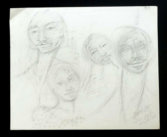 France Hawaii Outsider Art Pencil Drawing Family Memories Claude Vedel (EtJ)#54