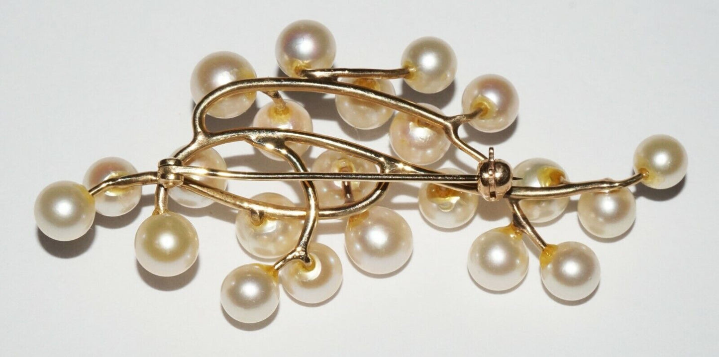 14k Yellow Gold Branch Motif Brooch set w. 24x Pearl Accents (NaD)#7