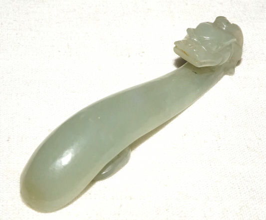 Antique Chinese Grey Green Nephrite Jade Dragon Belt Hook (UVi)#7