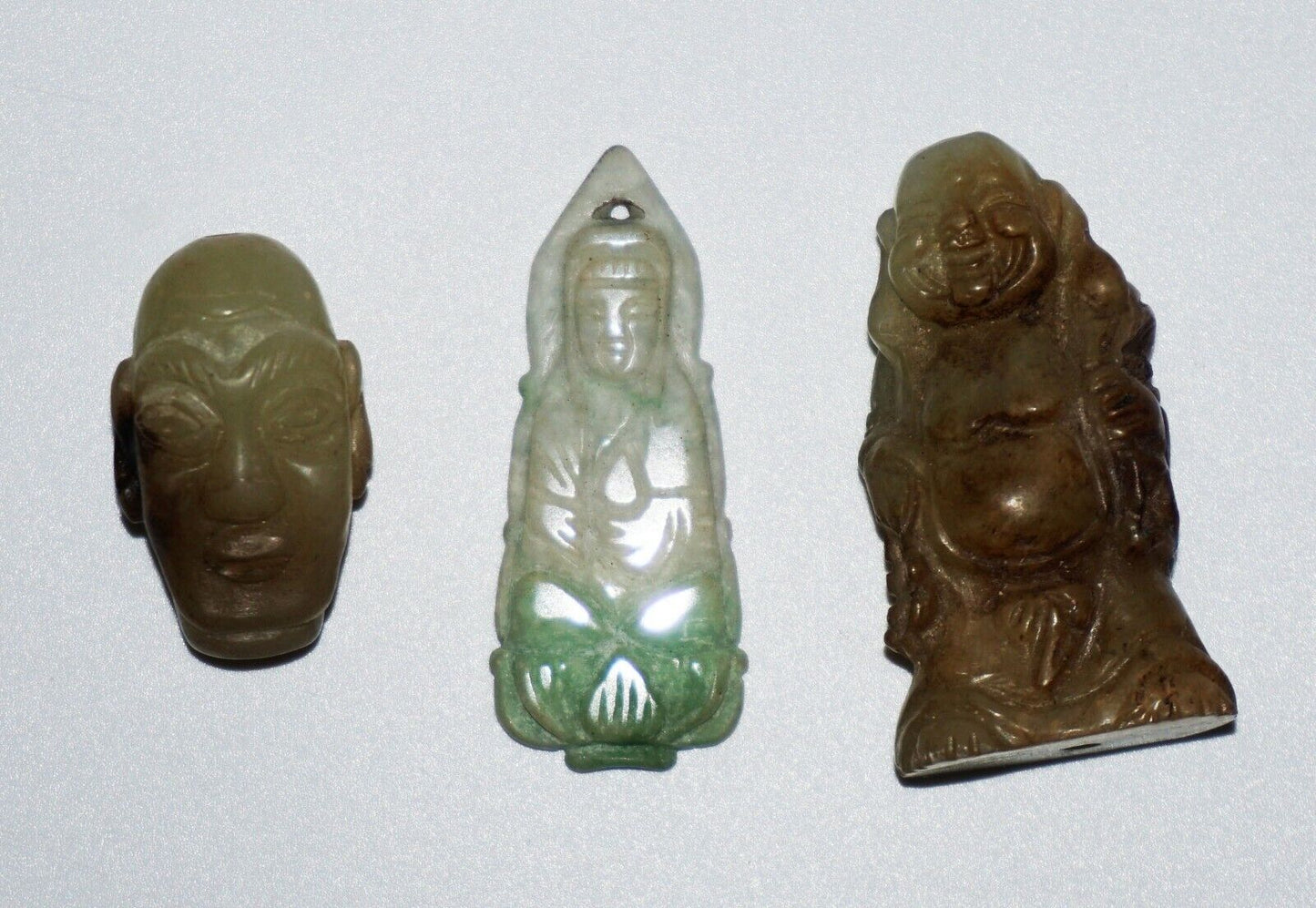 3x Chinese Hard-stone & Jade Carvings Buddha, Kwan Yin, Head Pendant (NoN)P26