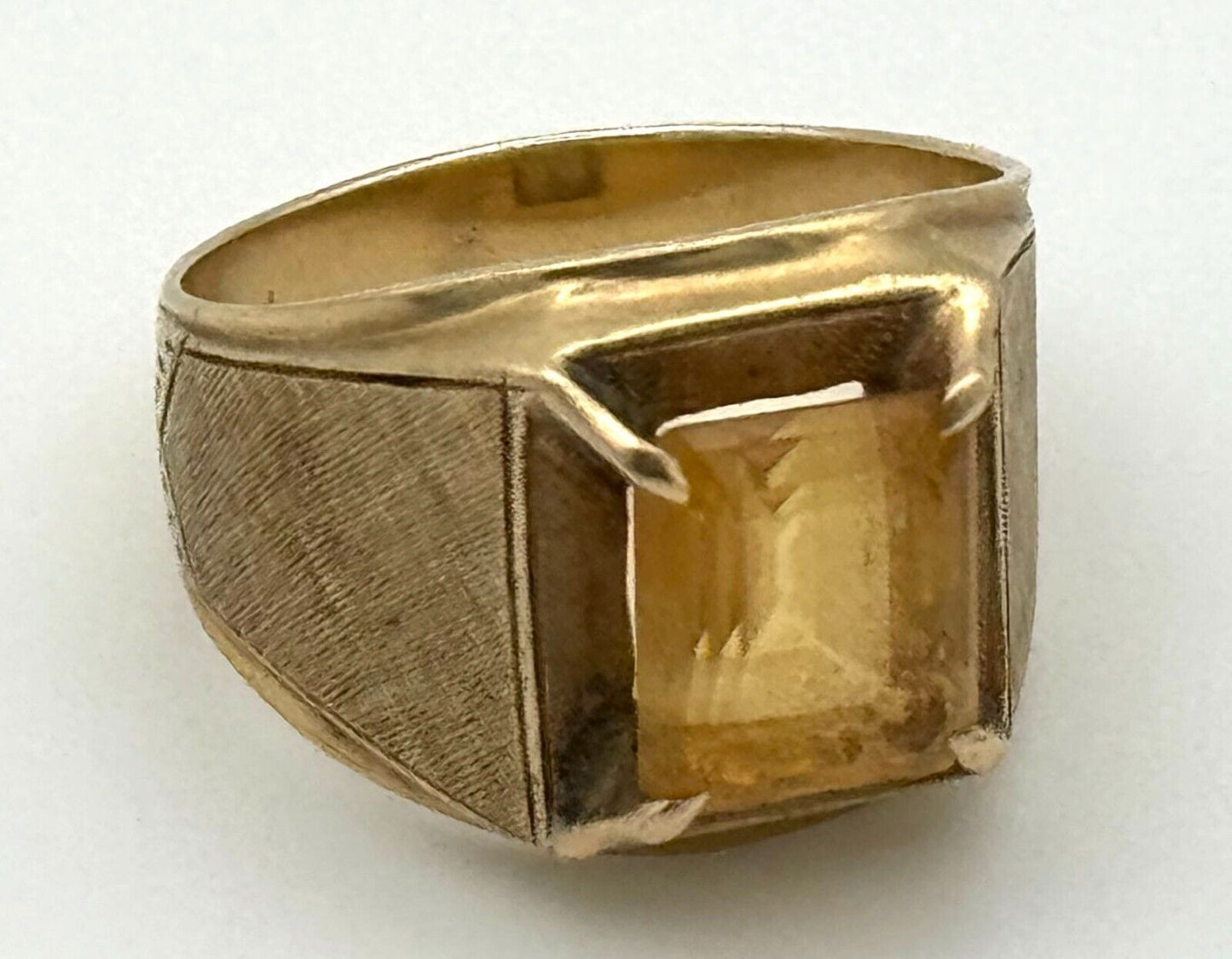 Vintage 14k Yellow Gold Textured Ring Sz 8.75 & 1x Citrine Approx. 2.60 ct (TuC)