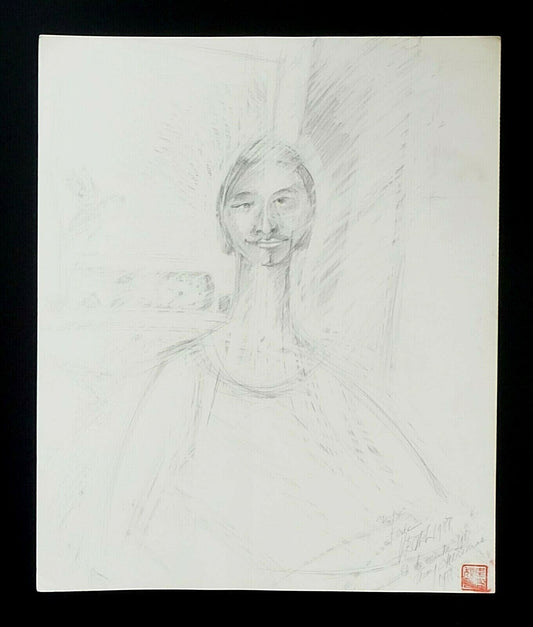 France Hawaii Outsider Art Pencil Drawing Xmas Portrait by Claude Vedel (EtJ)#72