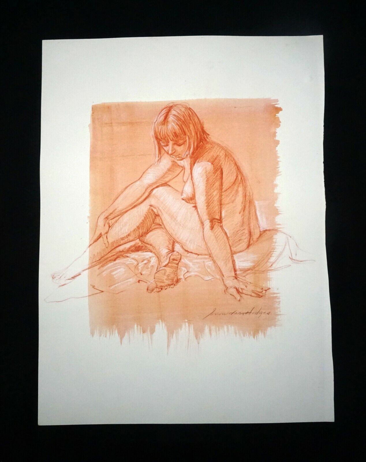 Hawaii Mixed Media Wash Painting Seated Female Nude by Snowden Hodges(Sho)#103