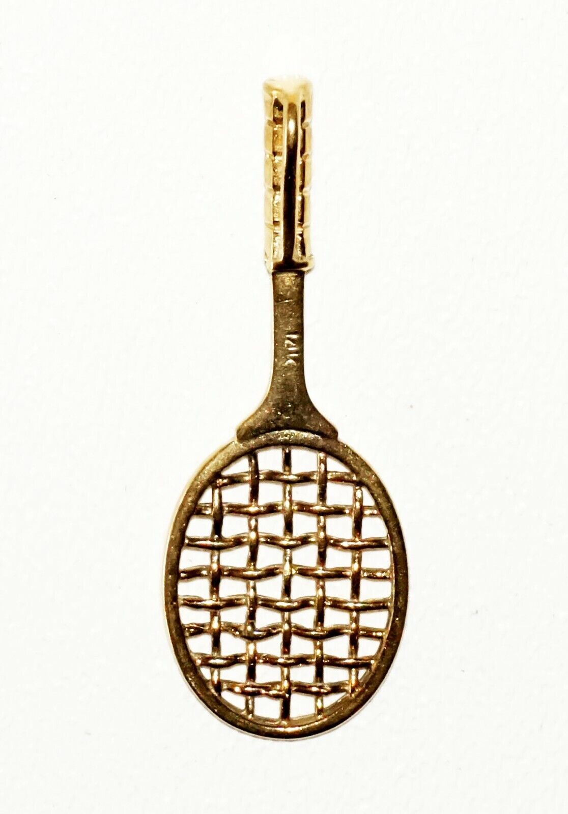 Vintage 14K Yellow Gold Tennis Racket Motif Pendant Charm (TaE)#77