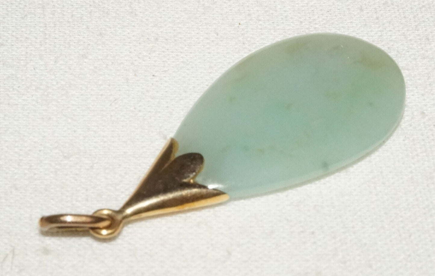 Vintage Chinese 14k Yellow Gold set Green jadeite Jade Drop Pendant (InS)L6