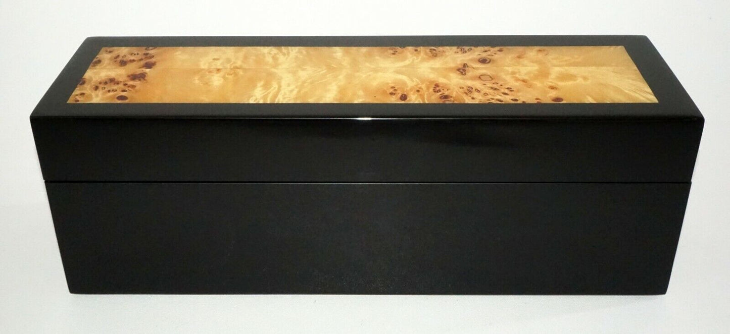 Vintage Japanese Black Lacquer Covered Box w. Honey Burl Inlaid Accent (CWo)