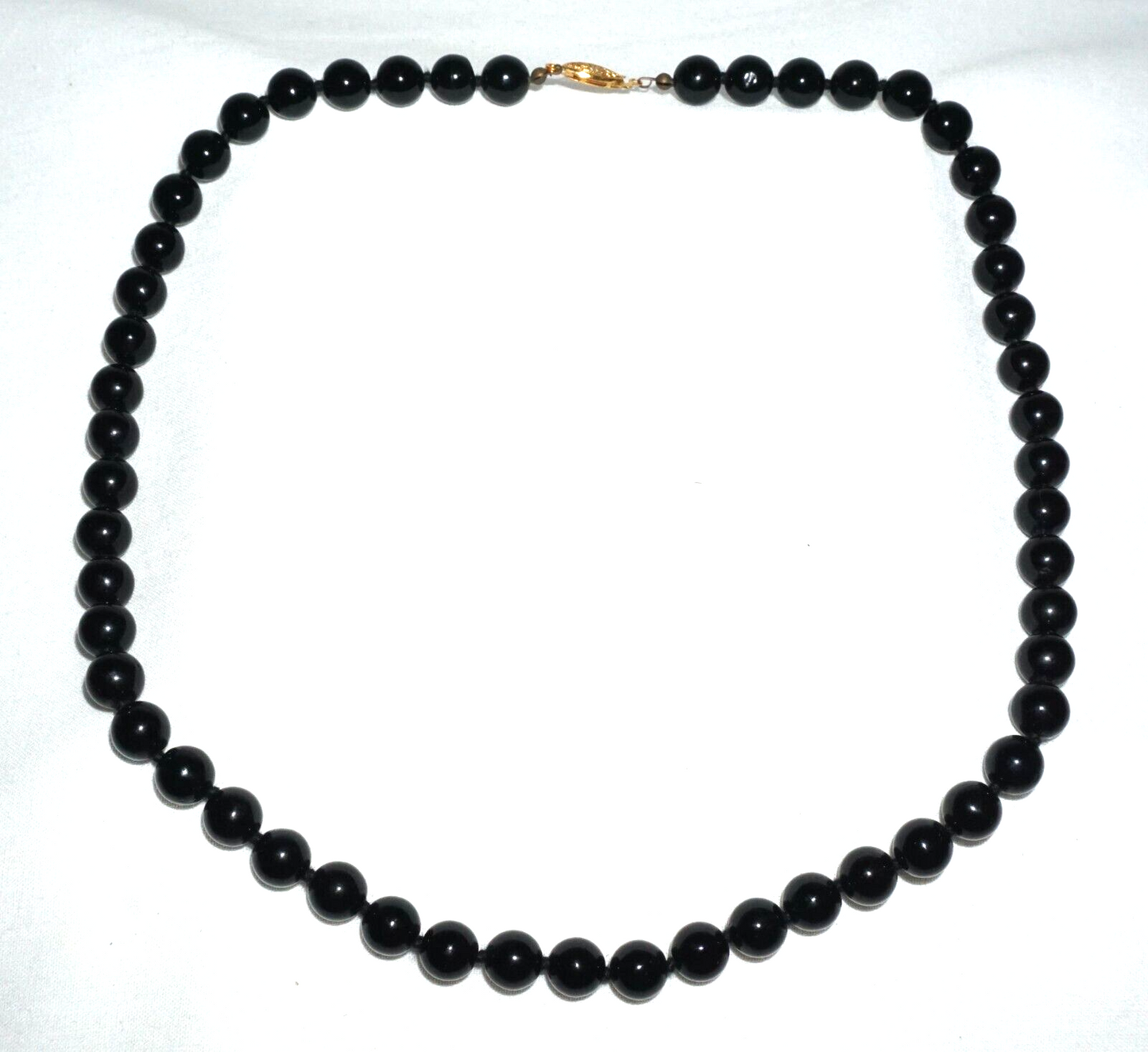 Vintage Chinese Onyx Bead Necklace 23" w. Gold Plated Clasp (BrM)