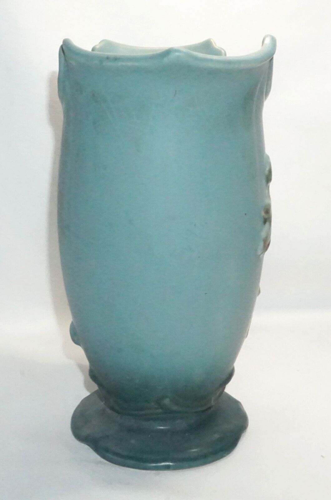 Vintage Arts & Crafts Weller Pottery Matte Blue Green Vase w Oak Leaves (NeW)