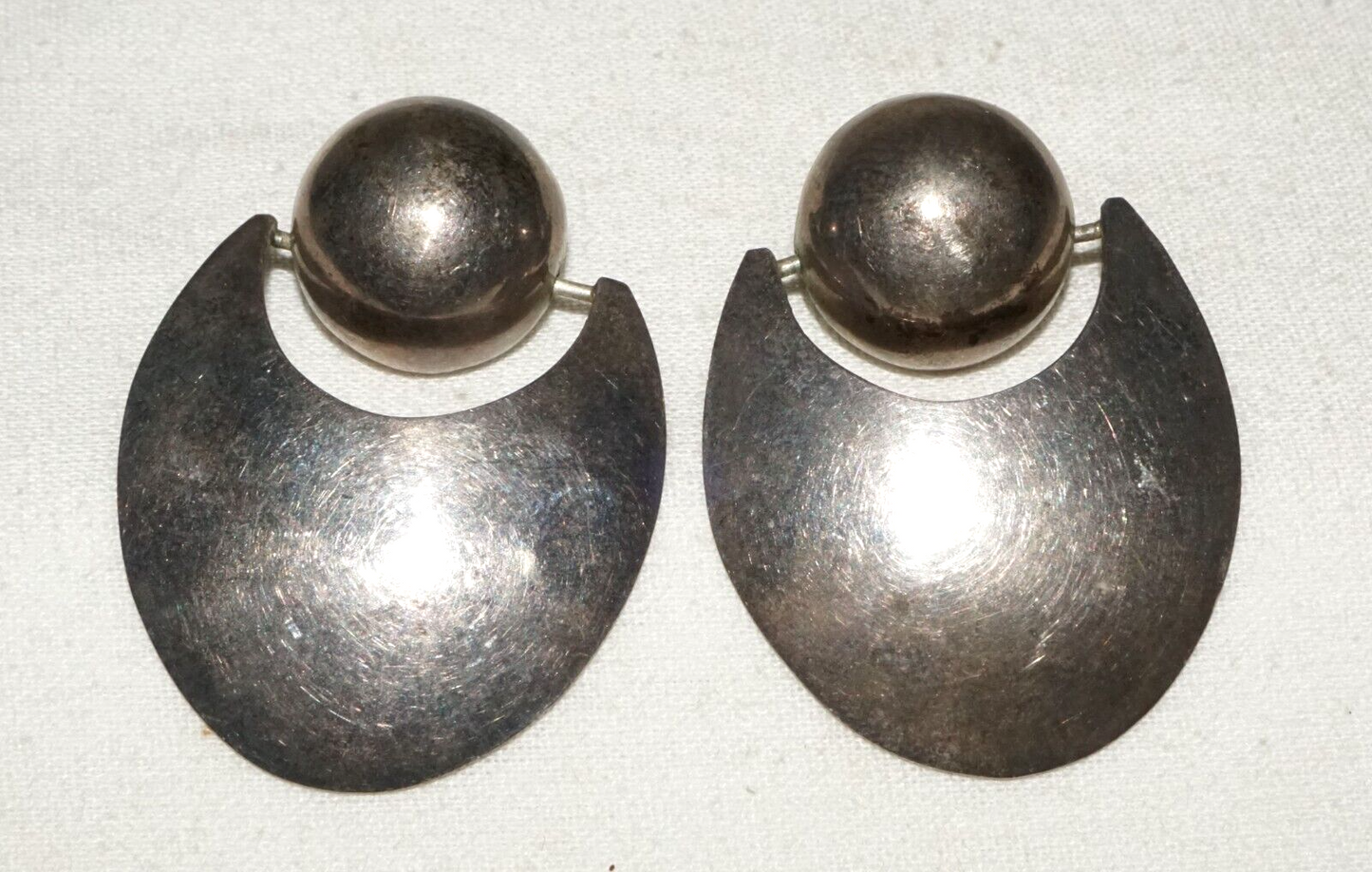 Vintage Mexican Sterling Silver Modernist Style Dangle Earrings (KiL)