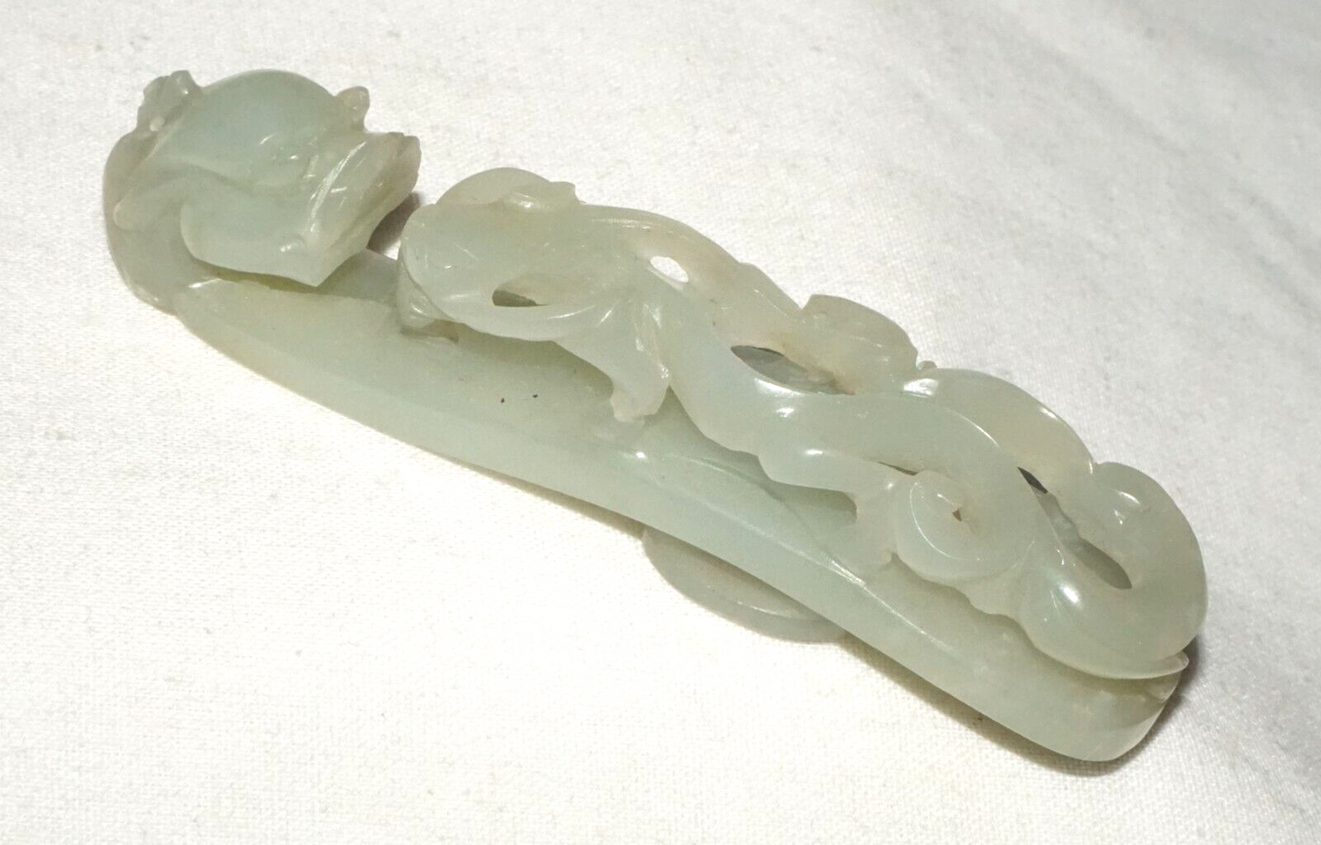 Antique Chinese Grey Green Nephrite Jade Dragon Belt Hook (UVi)#2