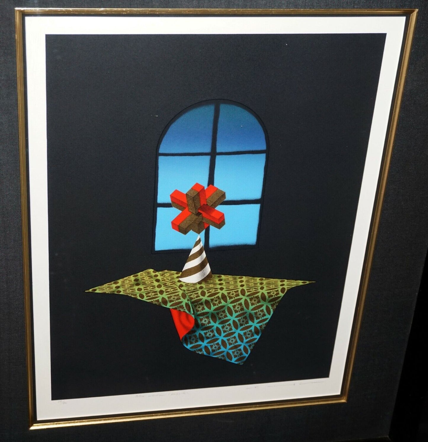 1990s Japanese Mixed Media Print 55/70 Blue Window Puzzle by Shuji Wako (FeO)