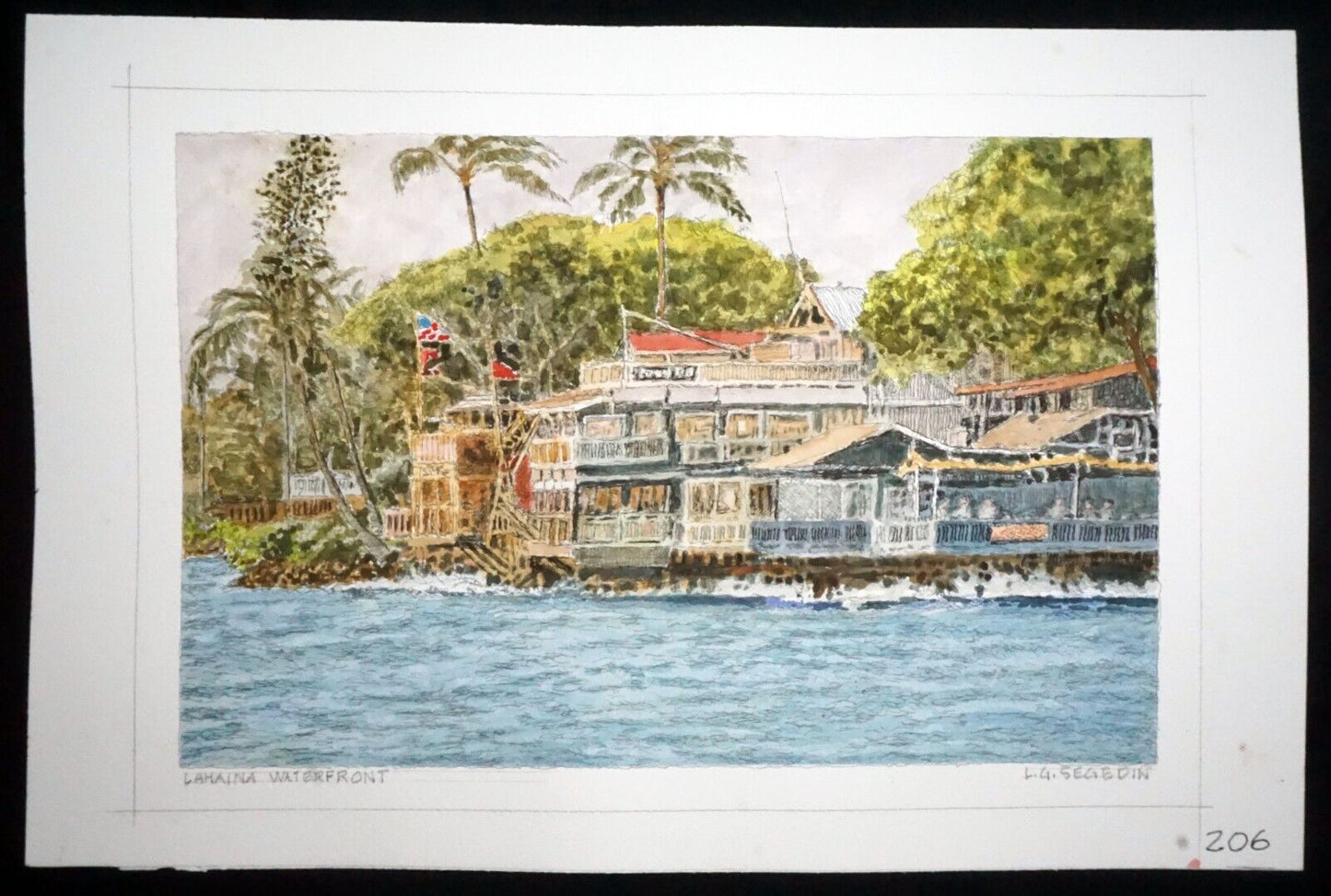 Hawaii Watercolor Painting Lahaina Waterfront Maui by Larry Segedin #206