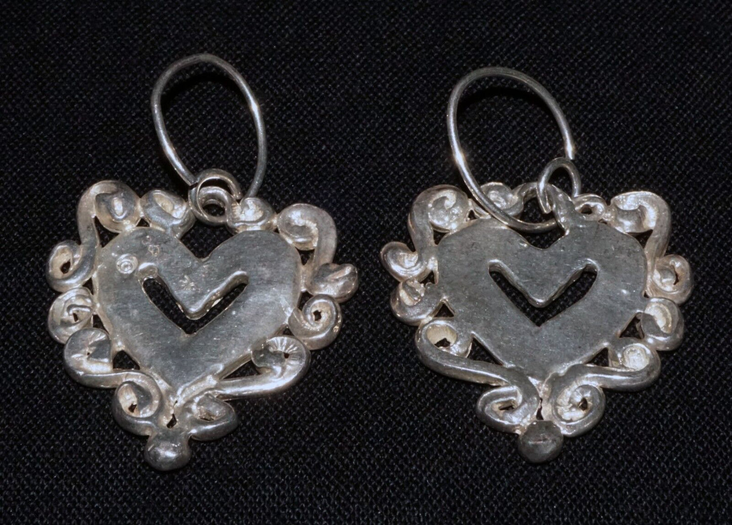 Vintage Hawaii Sterling Silver Heart & Scroll Border Earrings by E Heart C (WoJ)