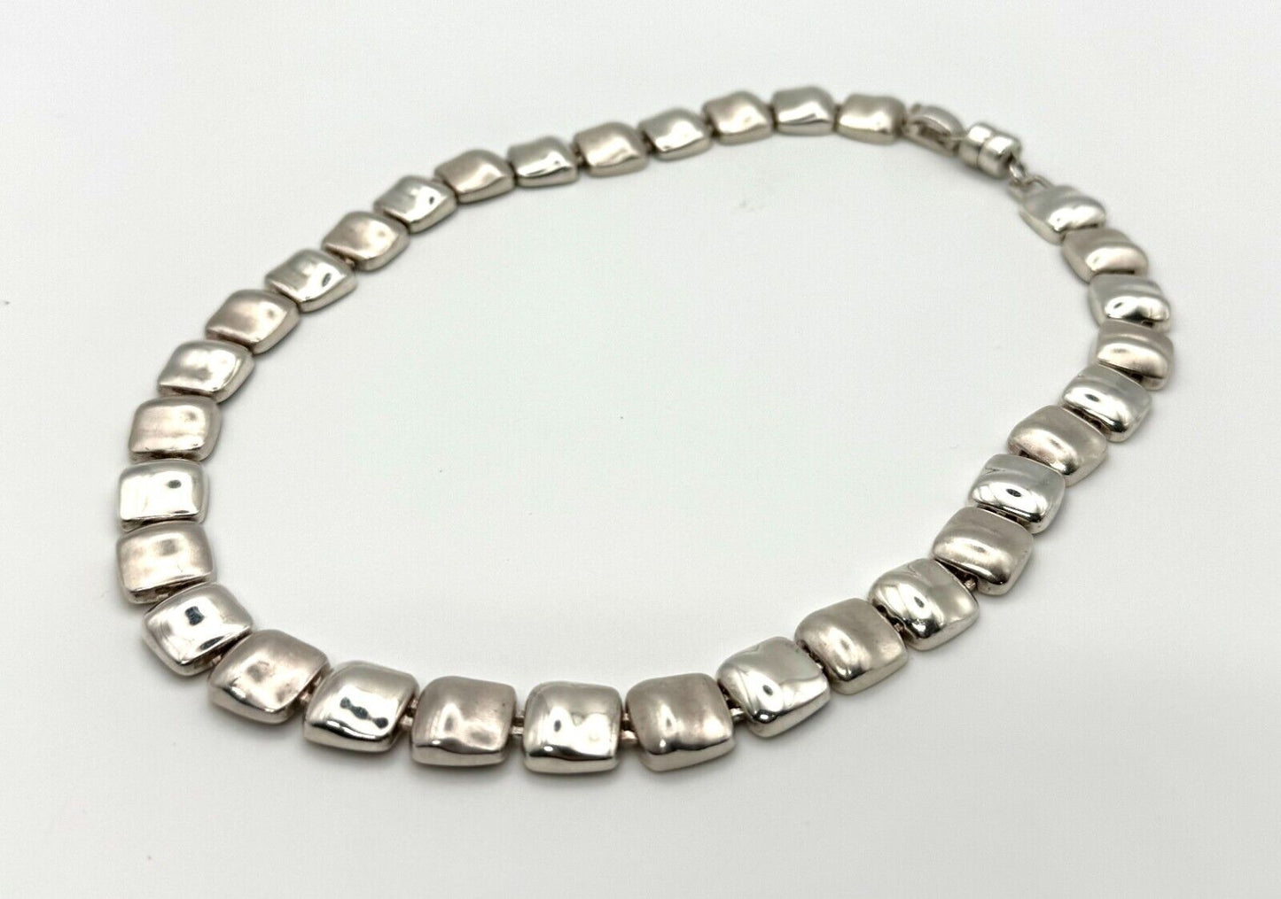 Modernist Silver Stone Necklace 17" w Magnetic Clasp (KnK)