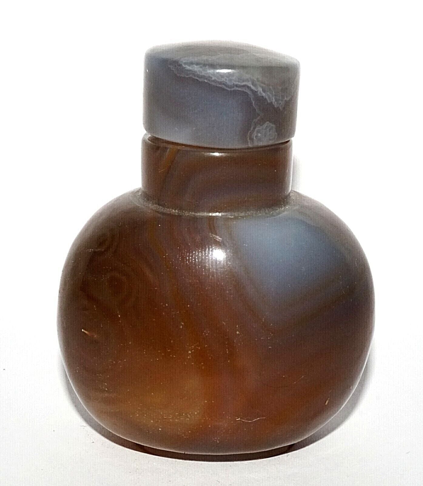 Vintage Chinese Banded Agate Snuff Bottle & Matching Big Stopper (LeS) G16