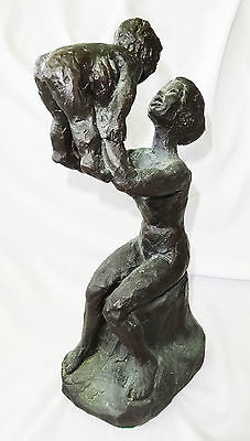 1960's CALIFORNIA BRONZE SCULPTURE "MOTHER & CHILD" by MARY MEDDA 4/50