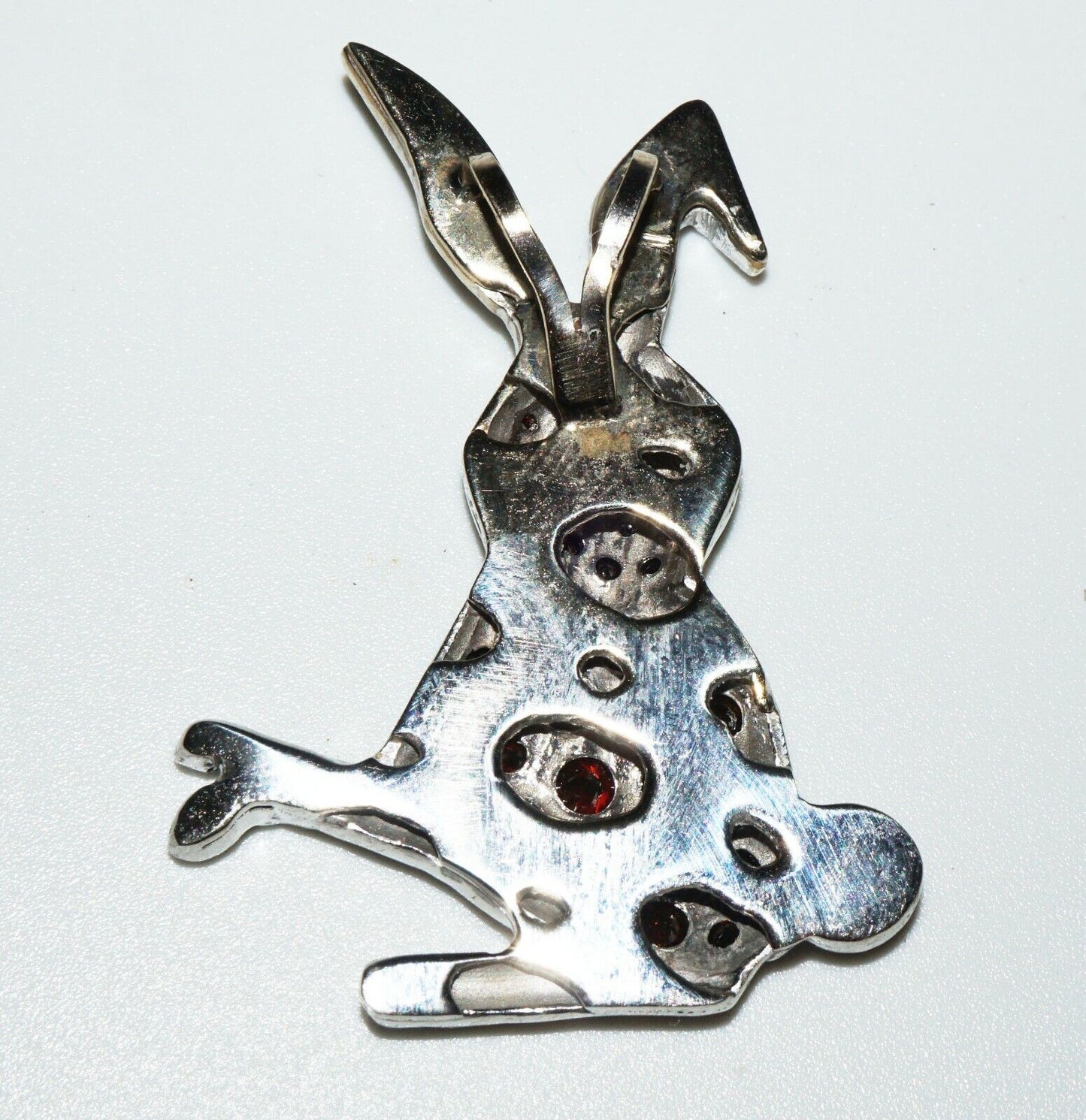 14K White Gold Flop Eared Bunny Pendant se w. 61x Multicolored Diamonds (FeO)#61