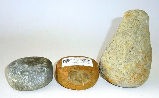 3Pc Antique Hawaii Pounder Fragment & Well Carved Ulu Maika Game Stones (StP)