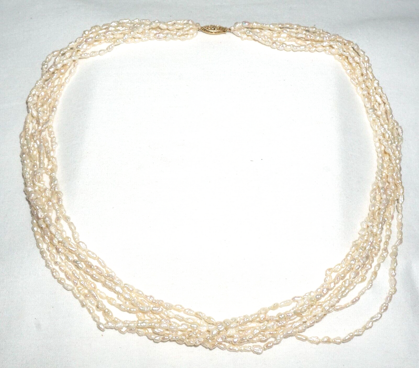 Vintage 14k Yellow Gold set 8x Strand Freshwater Pearl Necklace (BrM)