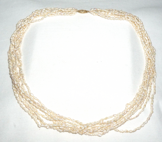 Vintage 14k Yellow Gold set 8x Strand Freshwater Pearl Necklace (BrM)