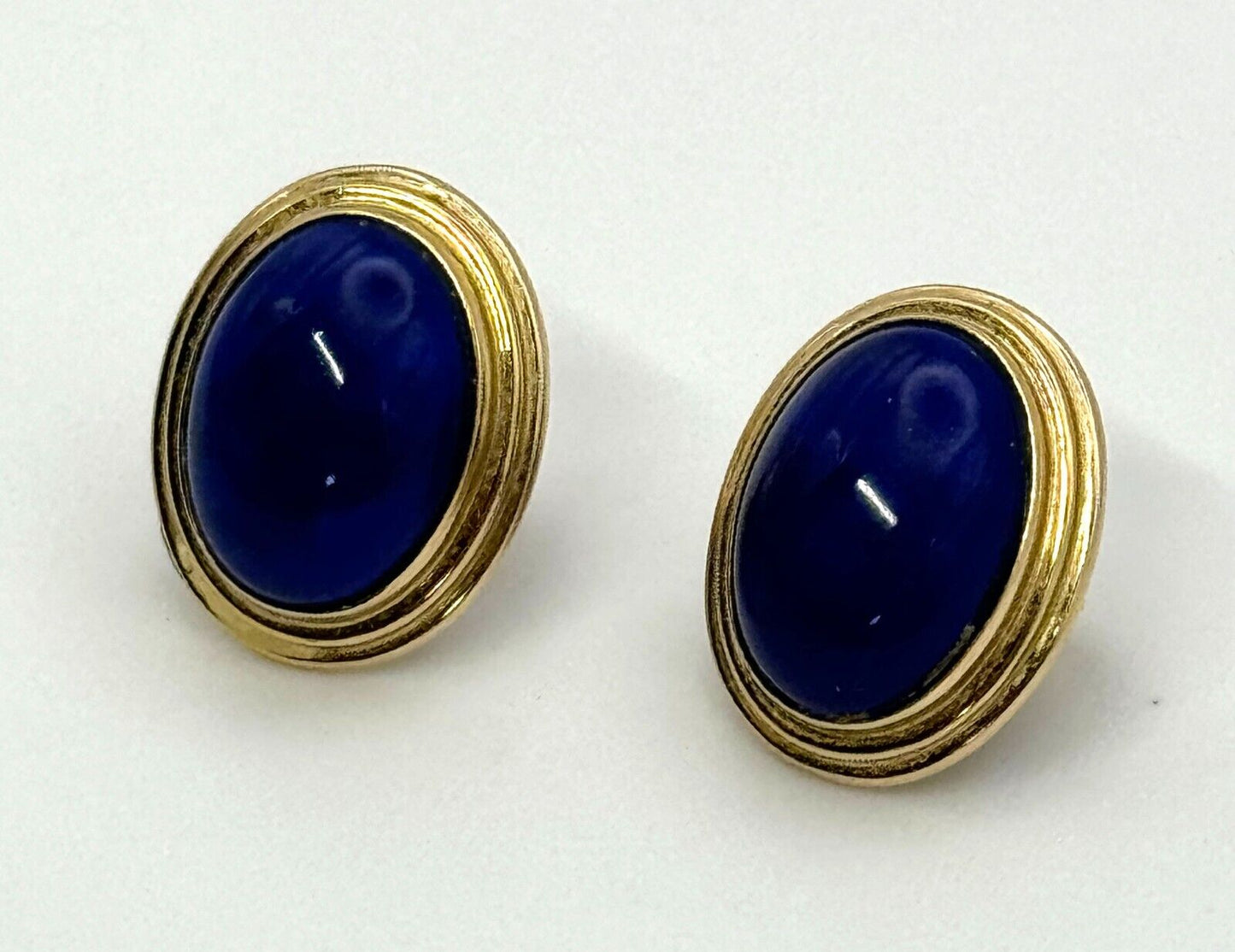 Vintage 14k Yellow Gold Lapis Lazuli Cabochon Dome Post Earrings (KnK)