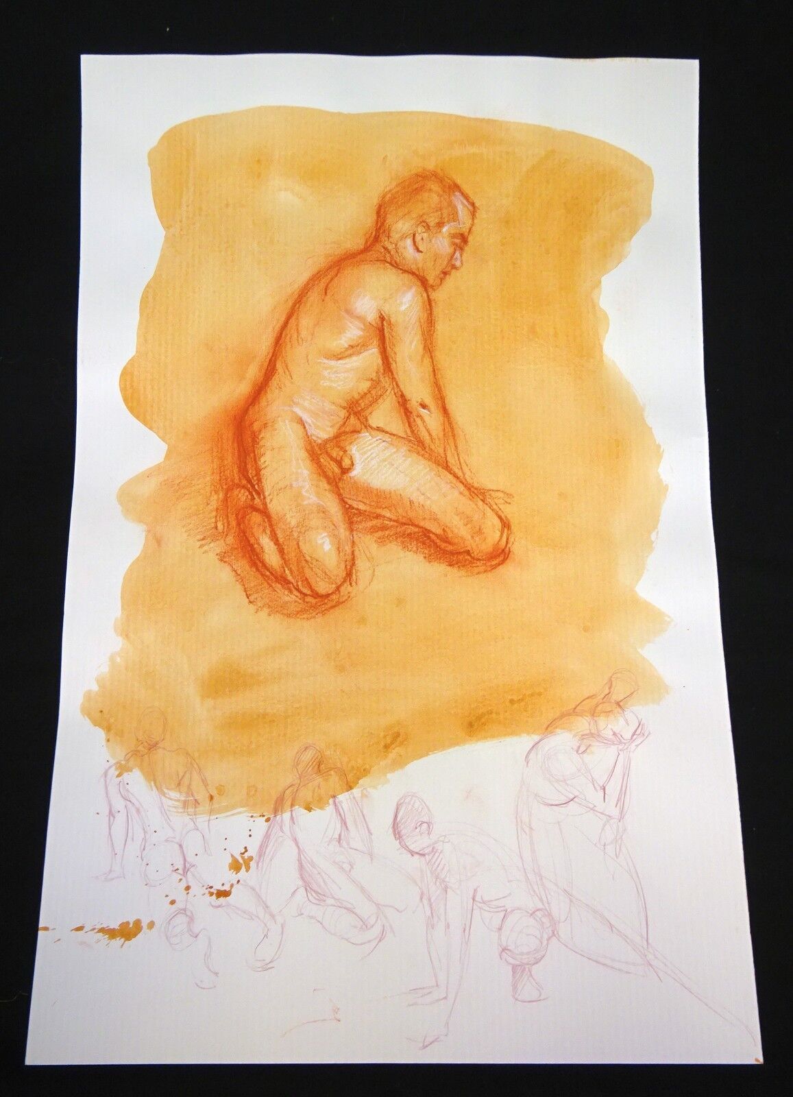 Hawaii Conte Color Wash Drawing Painting Male Nude by Snowden Hodges (Sho)#26