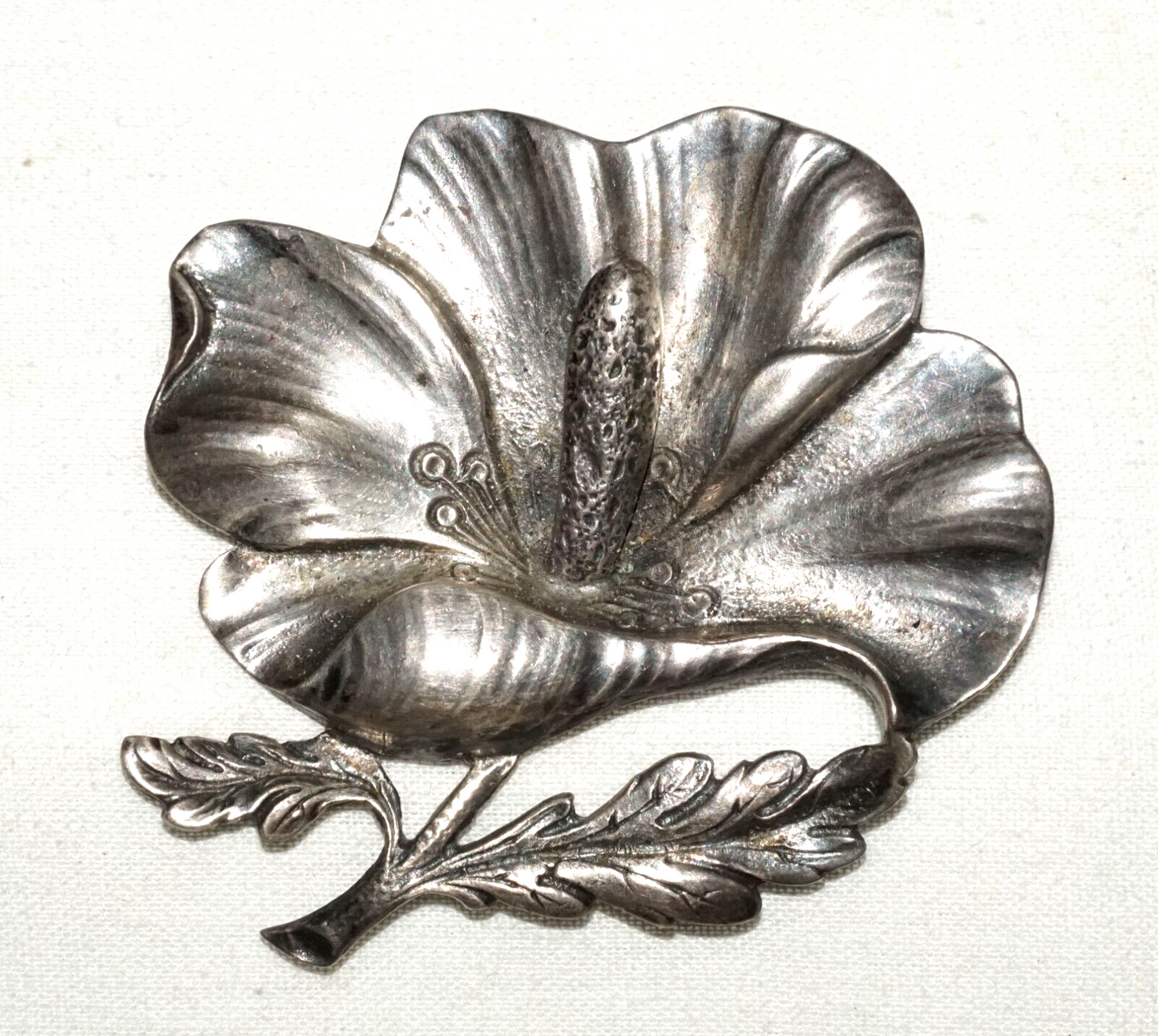 Vintage Sterling Silver Large Hibiscus Motif Brooch by G. Cini Gump's (LeS)L24