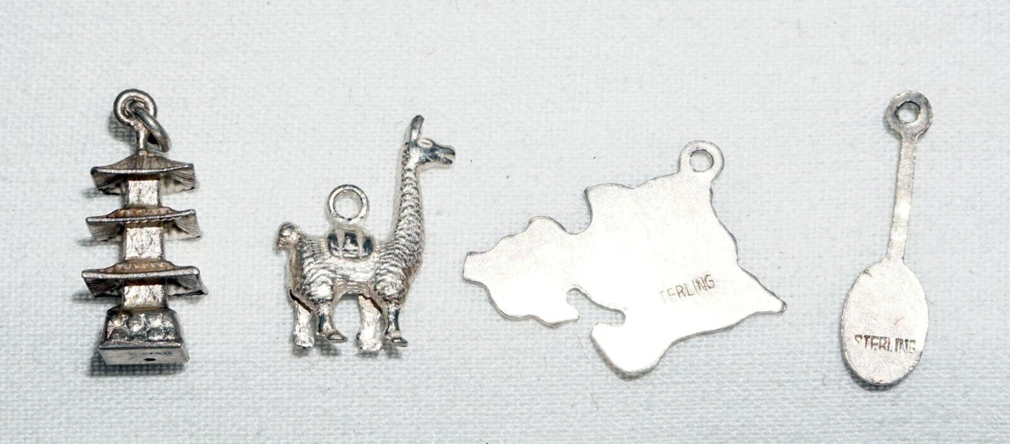 4Pc Vintage Silver Hawaii & World Mini Pendants Charms Oahu Paddle etc (BrM) L17