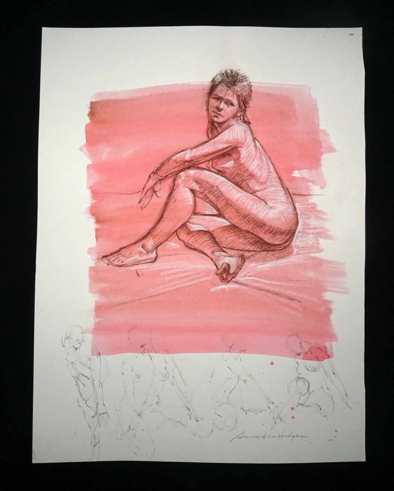 Hawaii Mixed Media Wash Painting Reclining Female Nude Snowden Hodges (Sho)#131