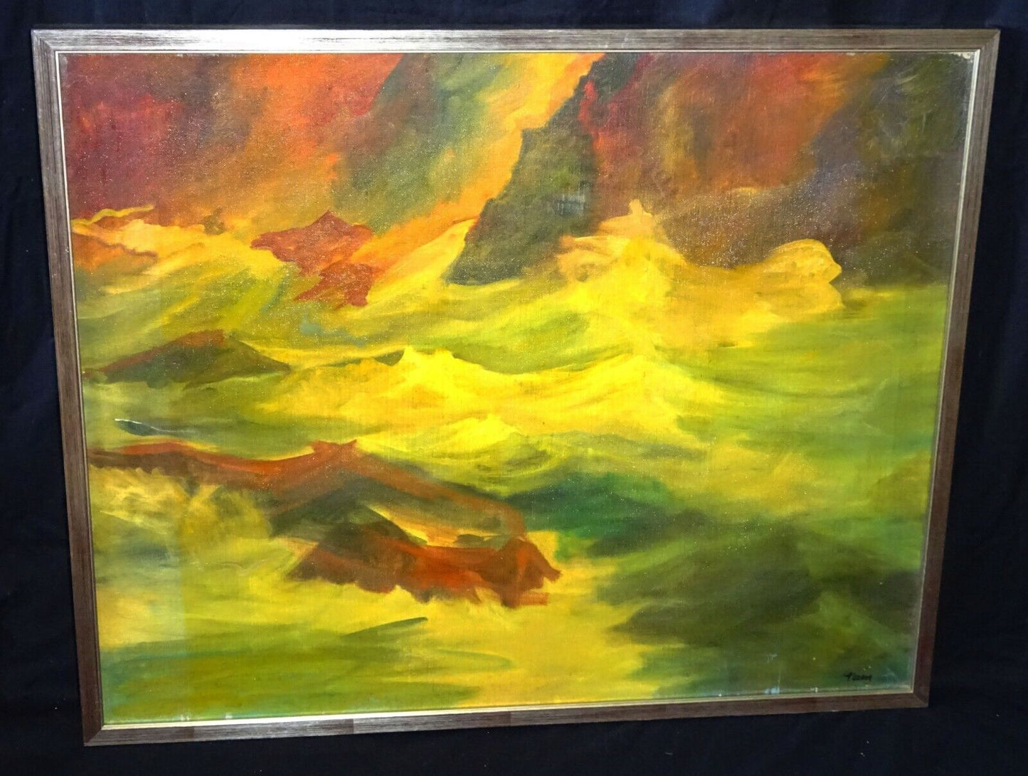 1970s Maine Framed Oil Painting "Fall Waters" by Reuben Tam (1916-1991)(TaF)