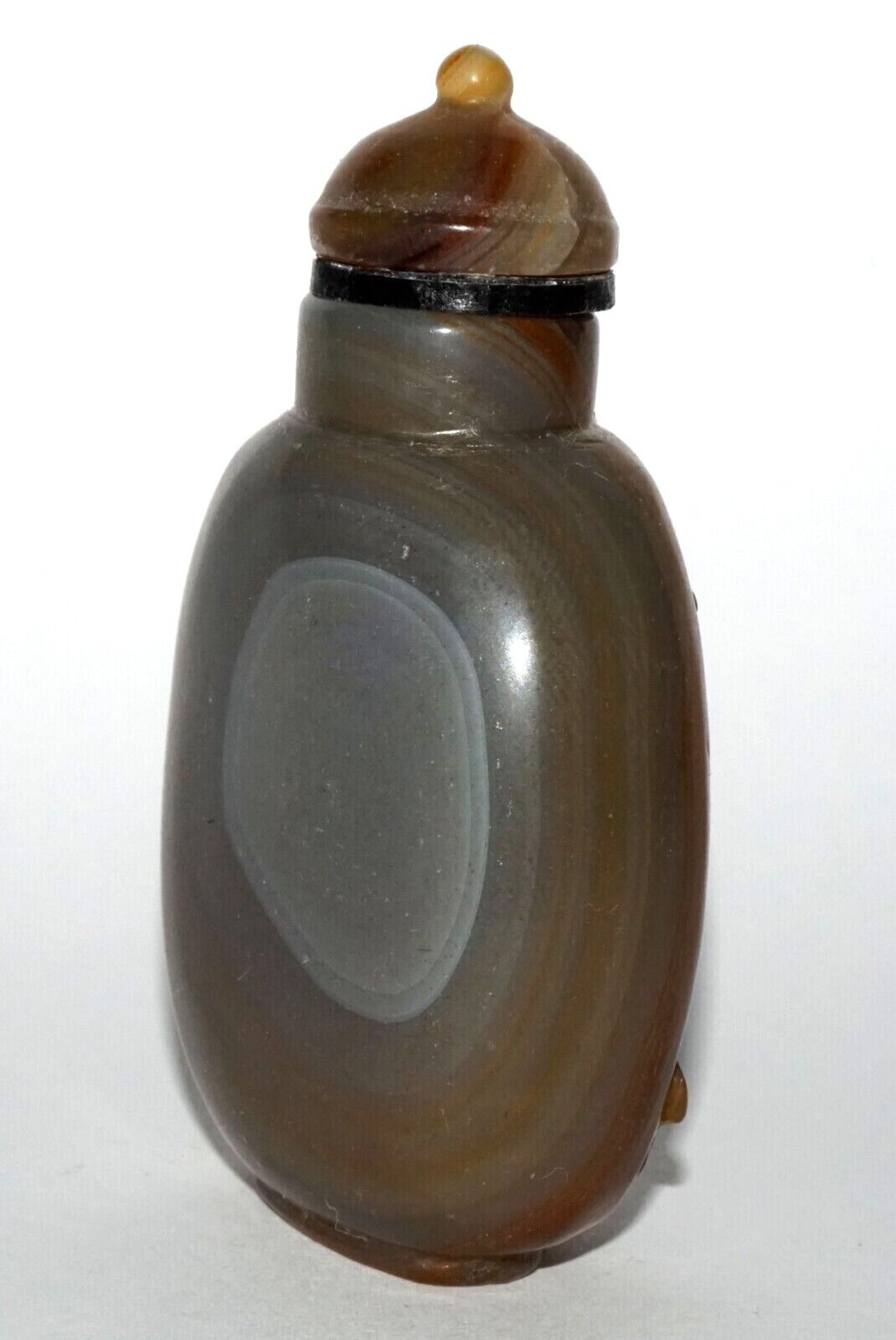 Vintage Chinese Agate Carved Snuff Bottle w Boy in Garden Relief Motif (LeS) G12