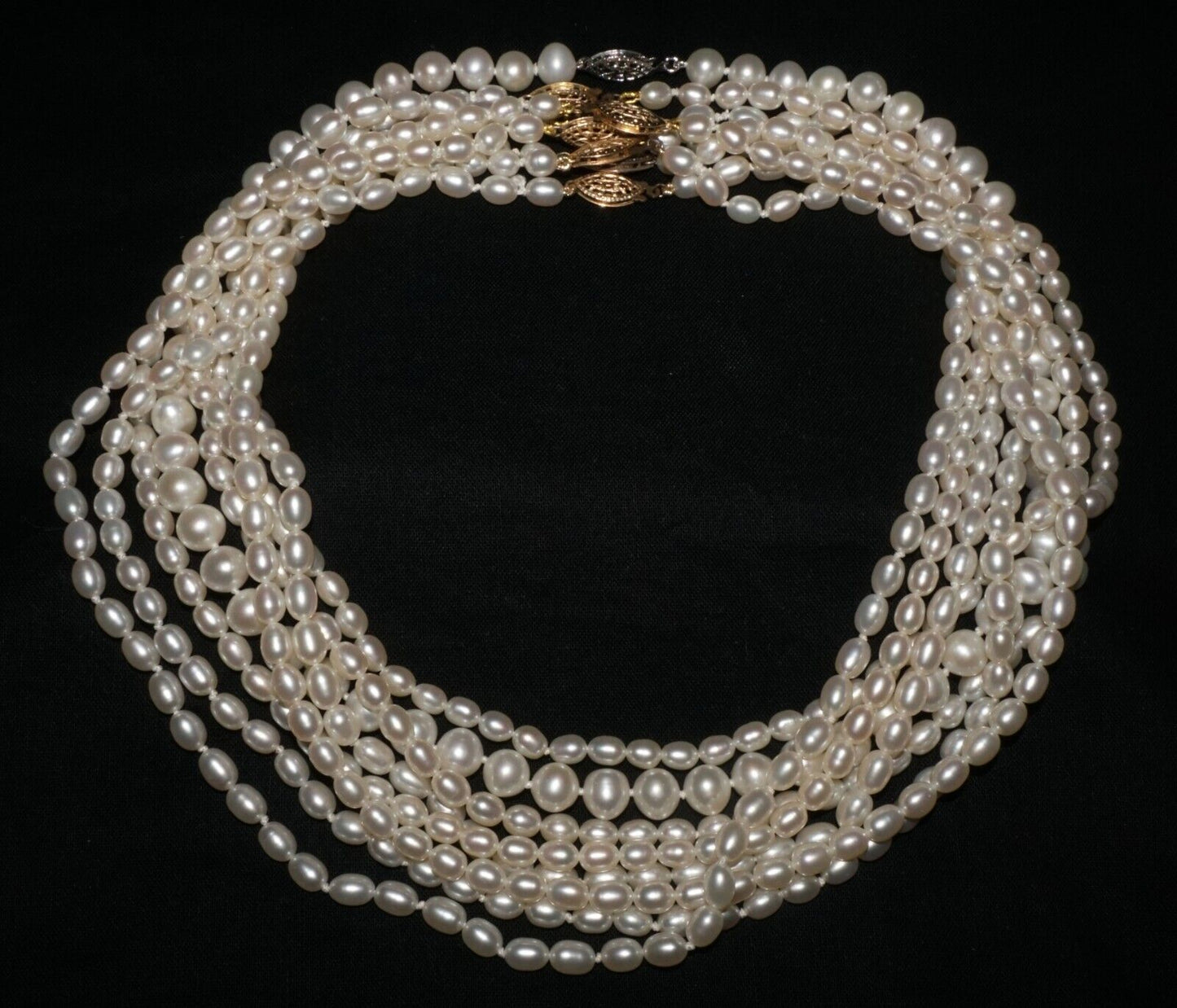 8Pc Vintage Pearl Choker Necklaces w Filigree Silver & Gold Plated Clasps (AHB)3