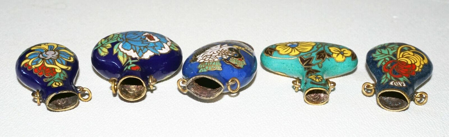 5Pc Chinese Cloisonne Enamel Miniature Vases w. Floral & Bird Motifs (DeL) #3