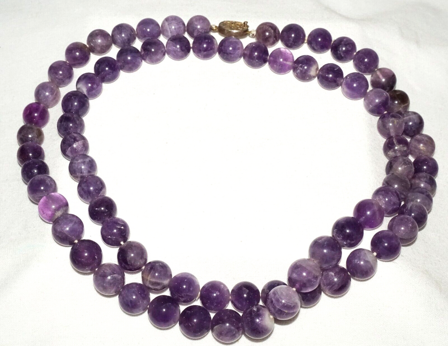 Vintage Chinese Purple Fluorite Carved Bead Necklace 32" w Silver Clasp (InS)#L2