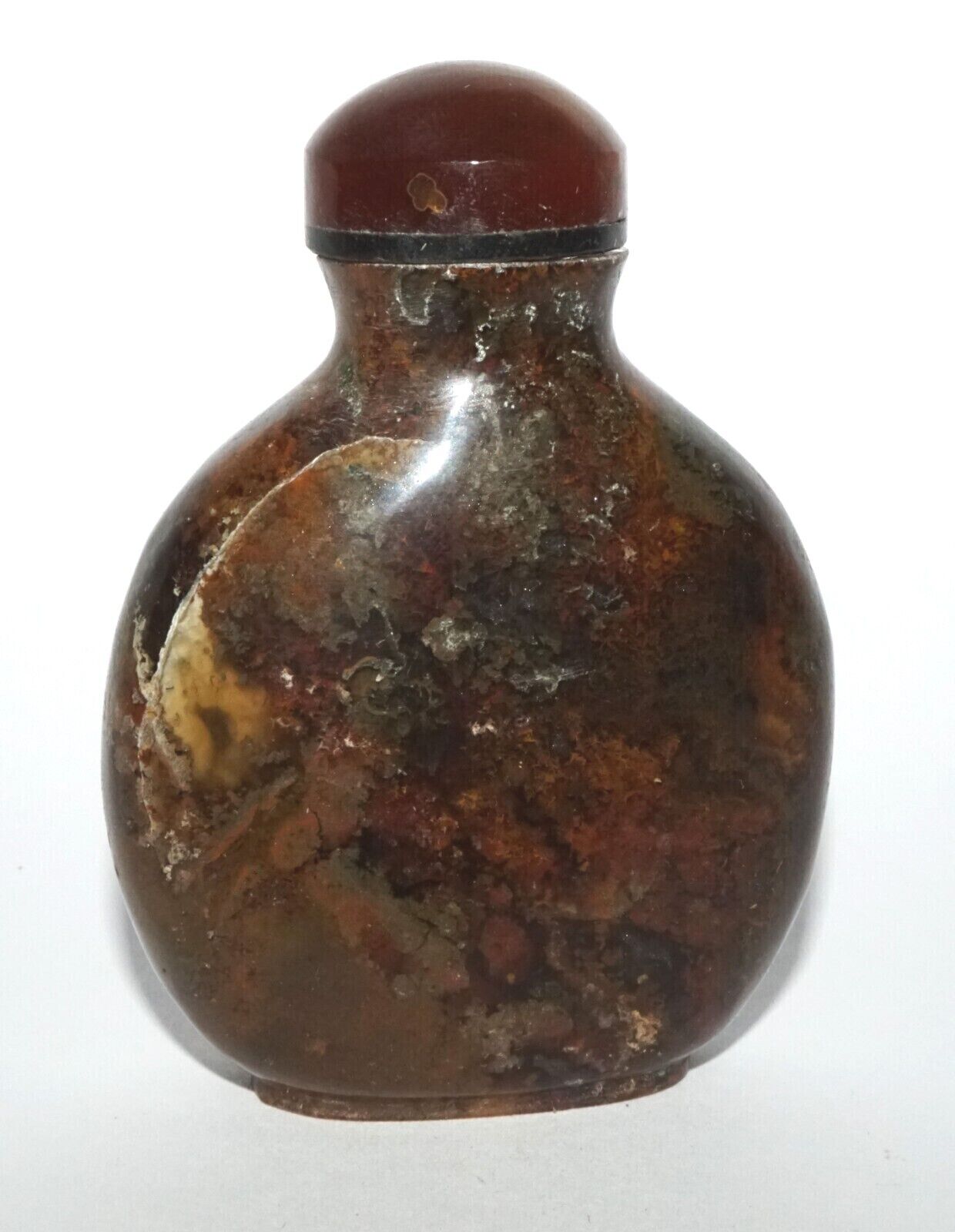 Vintage Chinese Black & Brown Marbled Agate Carved Snuff Bottle (LeS) G16