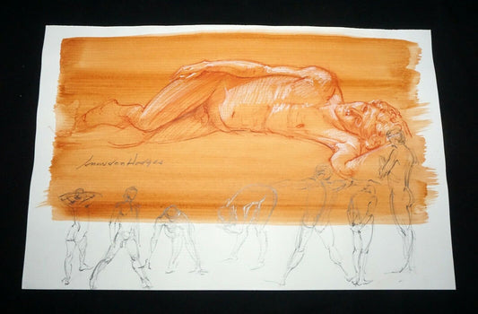 Hawaii Conte WC Wash Painting Reclining Male Nude by Snowden Hodges (Sho)#25