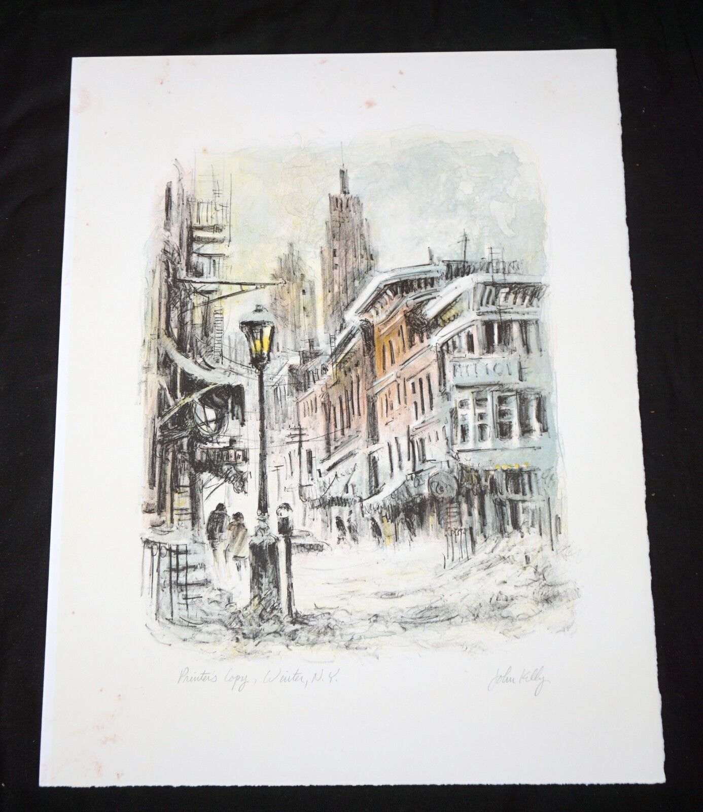 1970s N.Y. Lithograph Print P.C. "New York, Winter" by John Kelly (Mod)