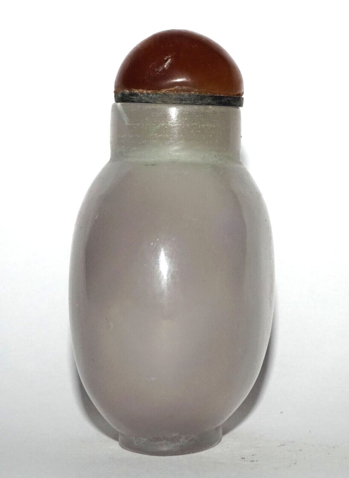 Vintage Chinese Semi Translucent Agate Carved Snuff Bottle w. Red Stop (LeS) G12