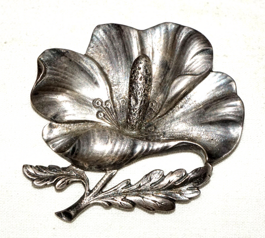 Vintage Sterling Silver Large Hibiscus Motif Brooch by G. Cini Gump's (LeS)L24