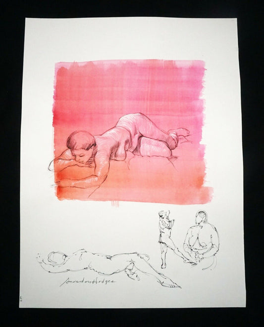 Hawaii Mixed Media Wash Painting Reclining Female Nude Snowden Hodges (Sho)#149