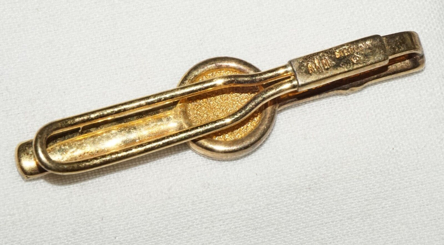 Vintage Gold Plated Sterling Silver Tie Bar w. Bezel set Greek Coin Accent (AHB