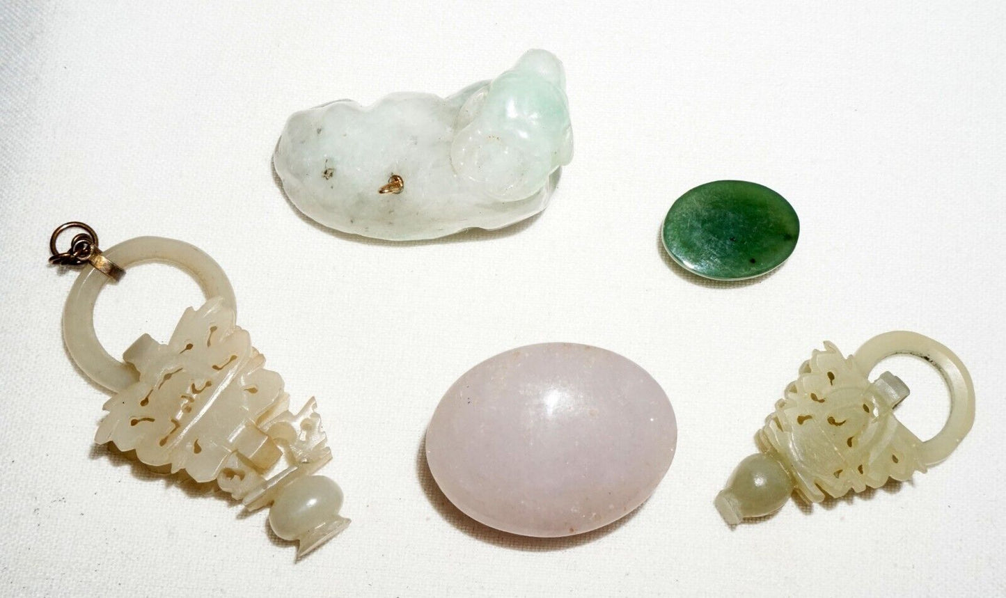 5Pc Vintage Chinese Jadeite & Nephrite Jade Mixed Lot Ornaments Cabochons (***)