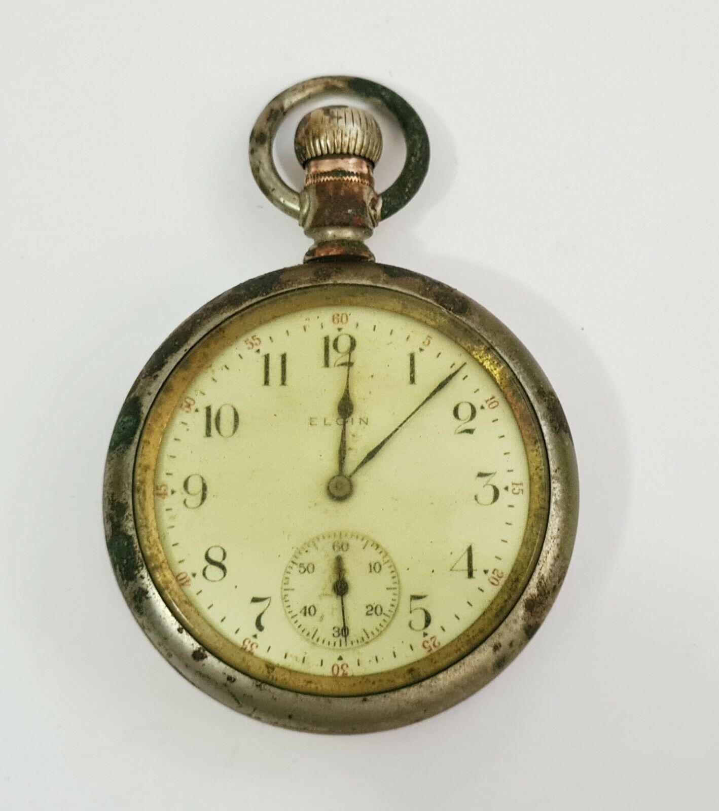 1911 US Silver Plated Open Face Hinged Back Mens Pocket Watch by Elgin (AHB)