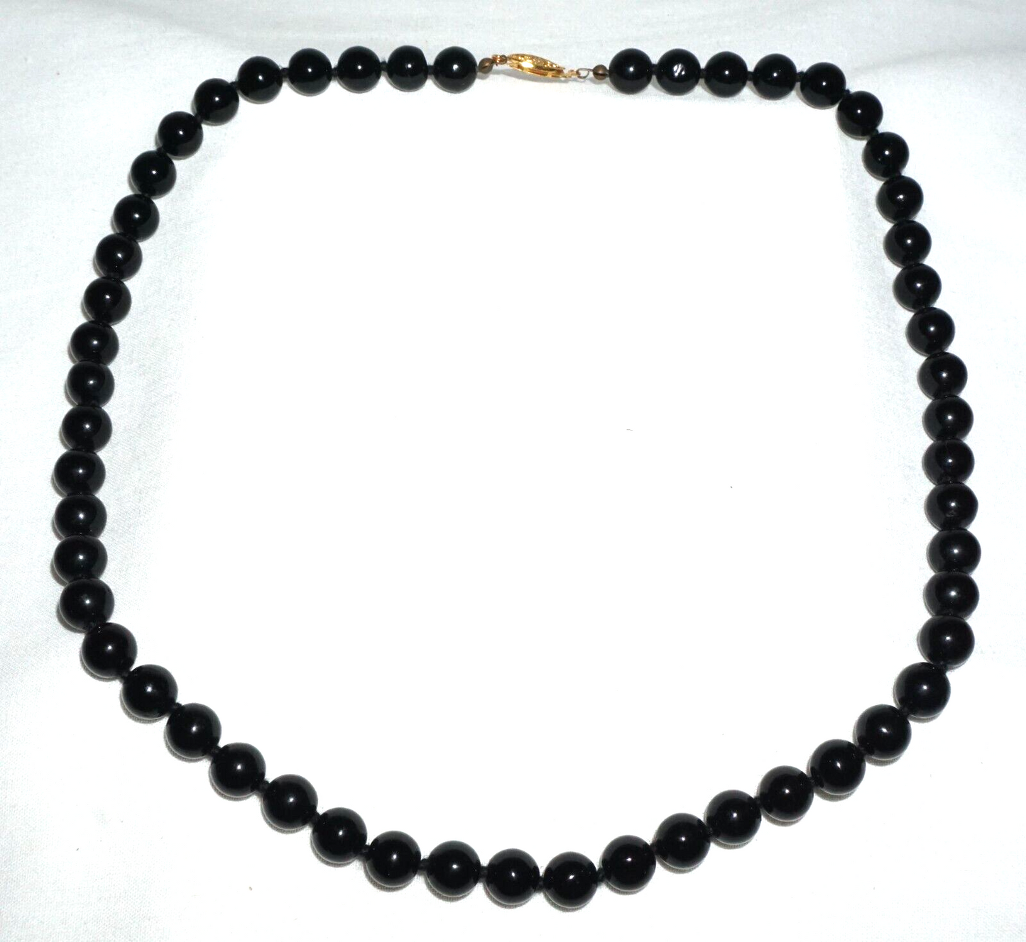 Vintage Chinese Onyx Bead Necklace 23" w. Gold Plated Clasp (BrM)