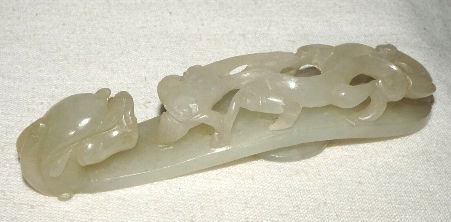 Antique Chinese Grey Green Nephrite Jade Dragon Belt Hook (UVi)#22