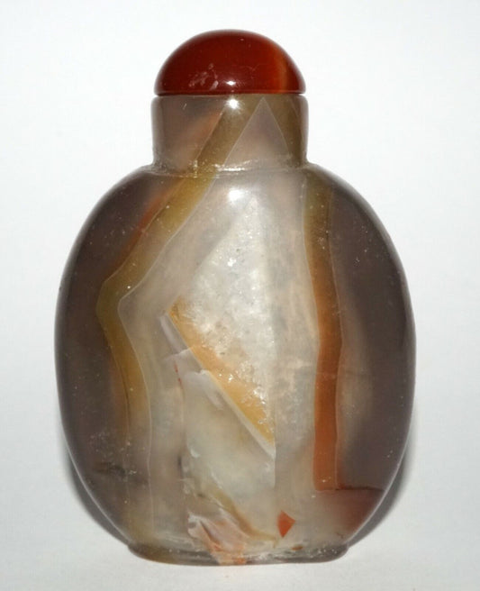 Vintage Chinese Polyhedroid Agate Snuff Bottle w. Red Agate Stopper (LeS) G4