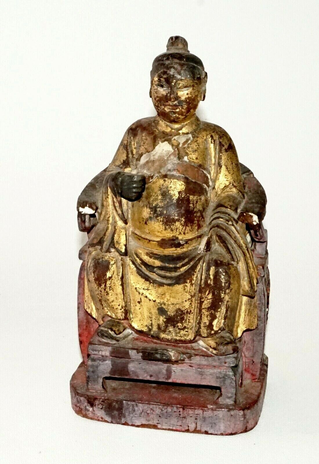 17/18C Chinese Gilt Wooden Folk Carving Seated Deity (MeE)