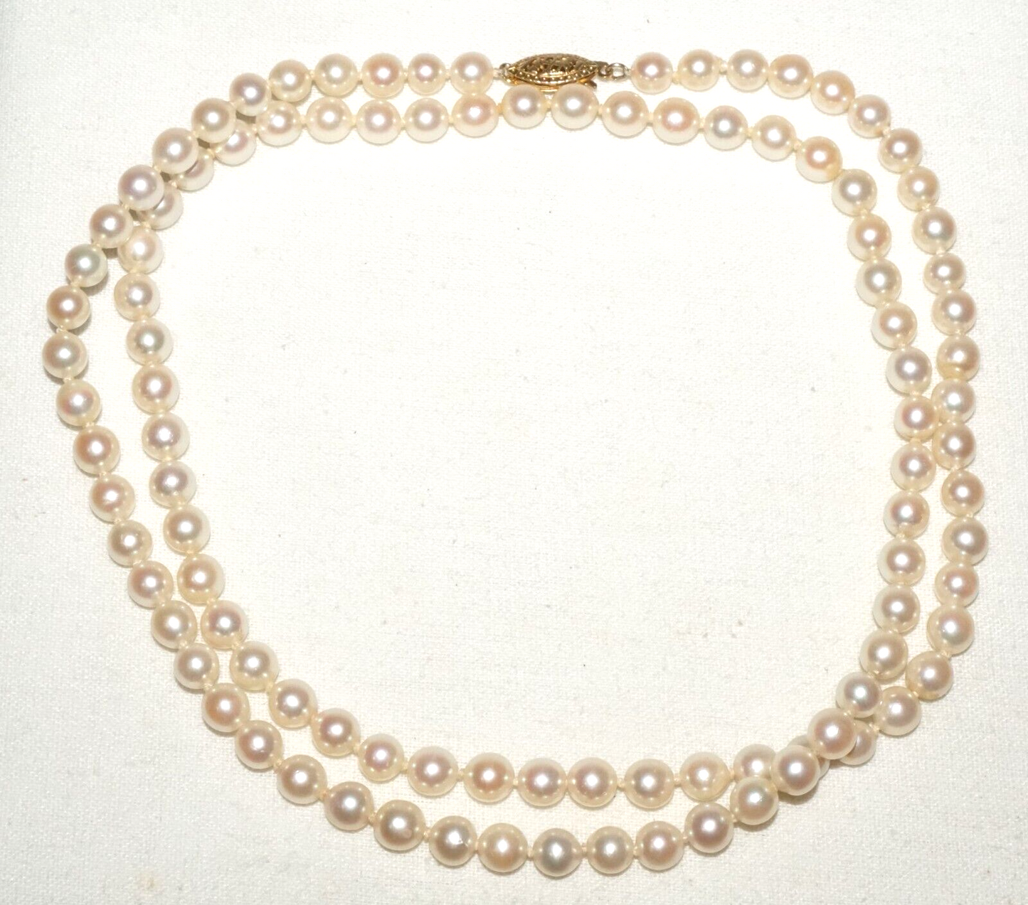 Vintage Mini Pearl Necklace w. 14k Yellow Gold Filigree Clasp (InS)L5 4th