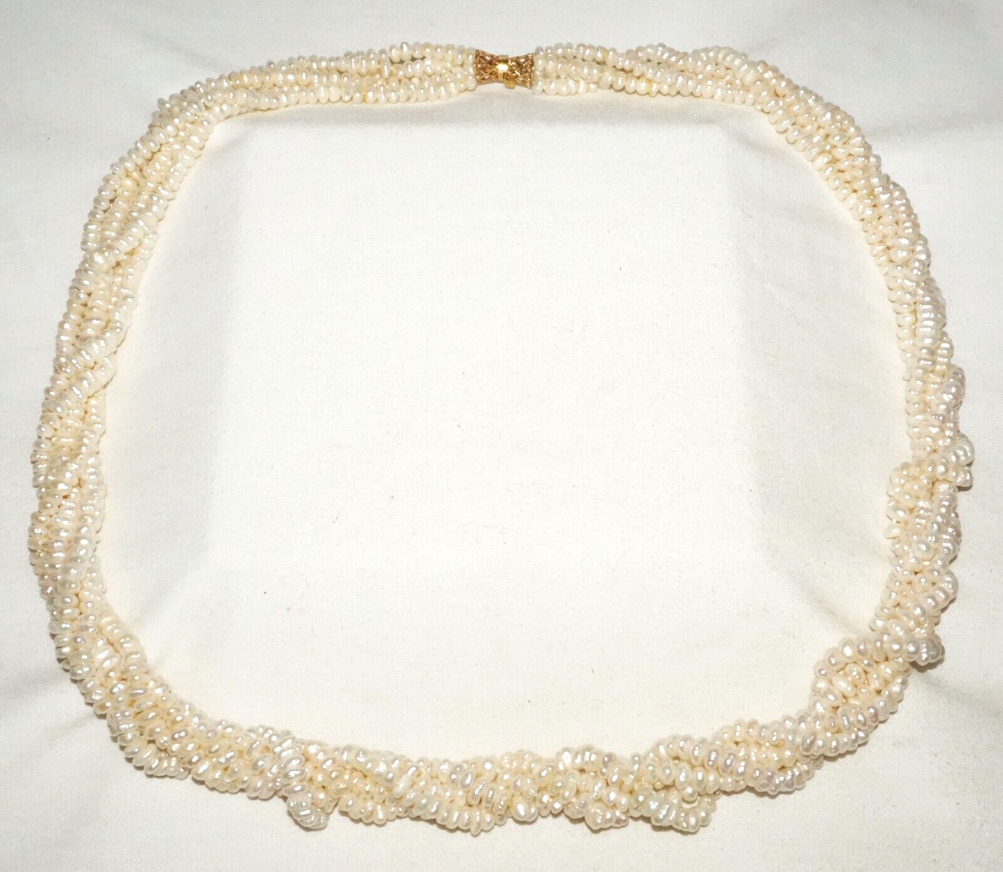 Vtg. 5x Strand Mini Baroque Pearl Necklace w. 14k Yellow Gold Clasp (GoB) #19