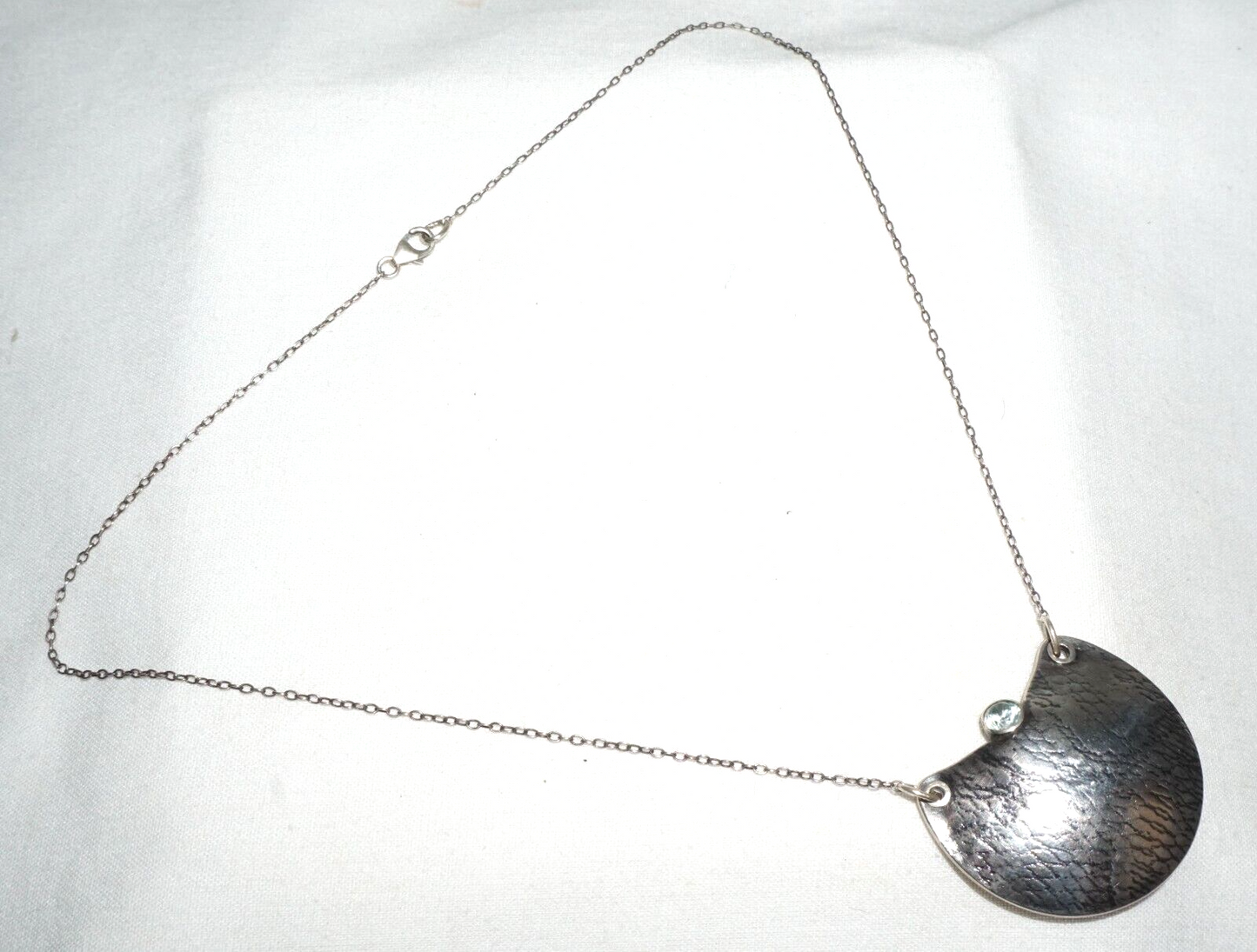 Vintage Sterling Silver Artisan Made Necklace & Texture Pendant w. Quartz (JoD)